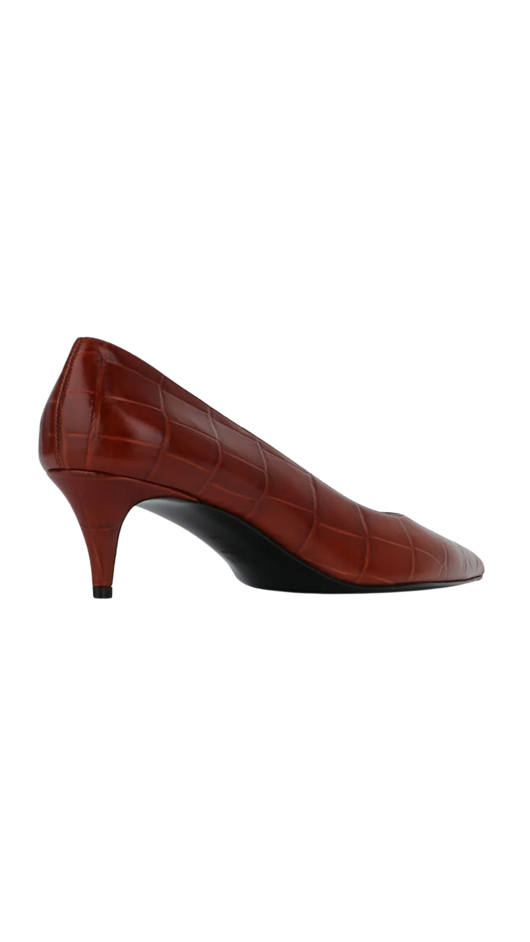 Kitten Pump in Brown Croc-Stamped Leather
