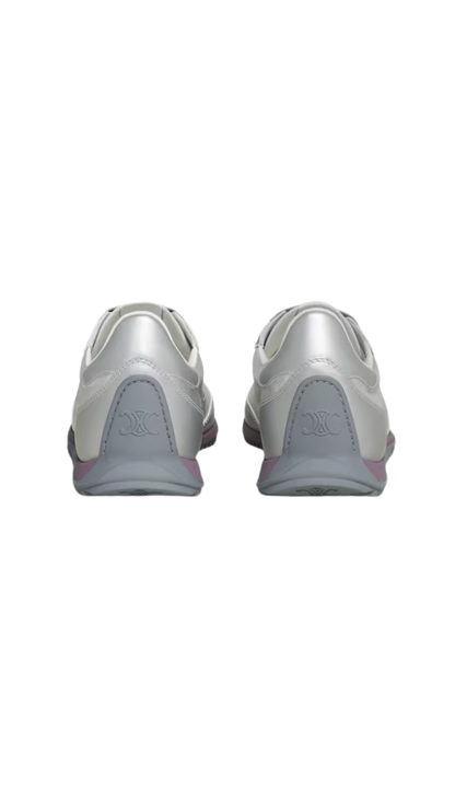 Racer Sneaker in Silver Metallized Fabric and Calfskin