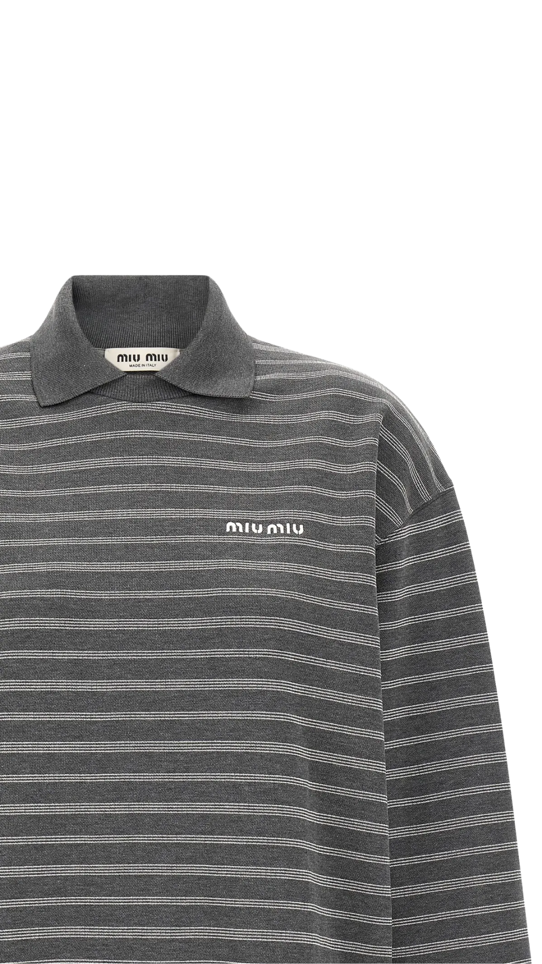 Striped Collared Sweatshirt in Gray/White