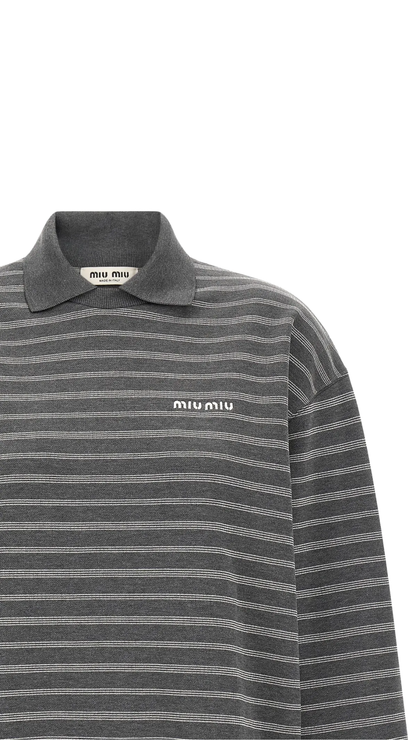 Striped Collared Sweatshirt in Gray/White
