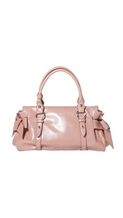 Shiny Leather Handbag in Rosy Blush