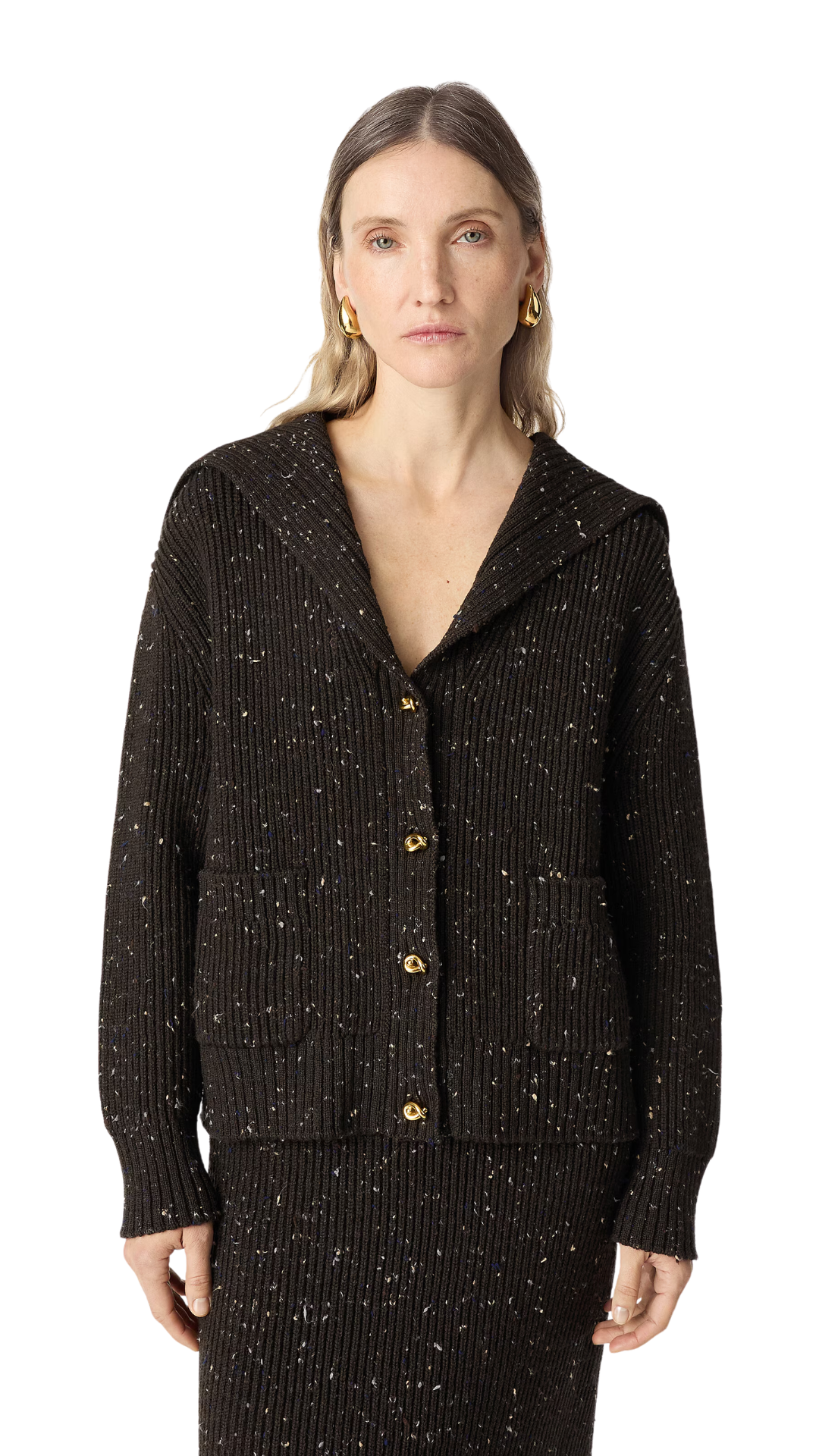 Wool English Rib Cardigan in Fondant