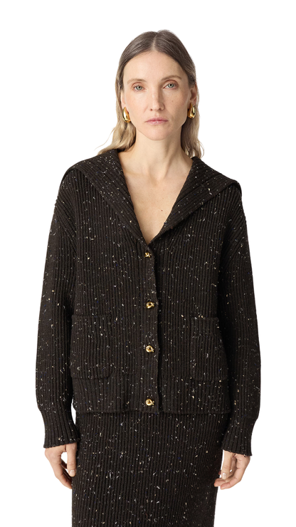 Wool English Rib Cardigan in Fondant