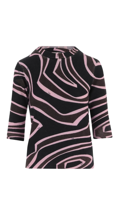 Labirinto Print Wool Sweater in Khaki and Pink