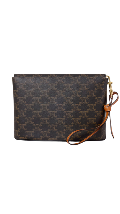 Medium Flap Pouch in Tan Shiny Triomphe Canvas and Lambskin