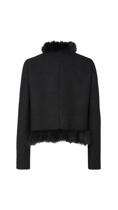Jacket in Black Wool and Fox Fur Blouson