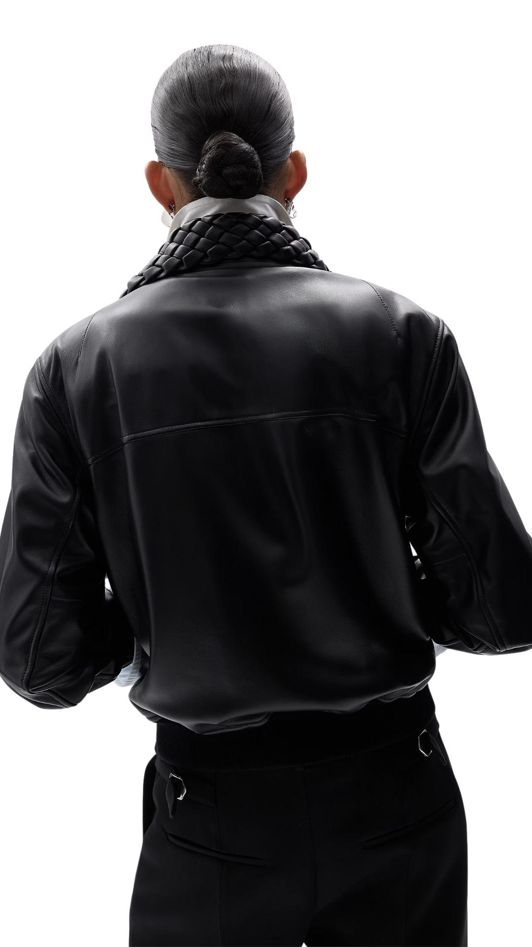 Shiny Leather Padded Blouson in Black