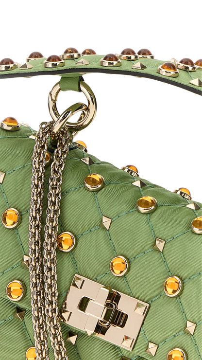 Green Fabric Rockstud Handbag