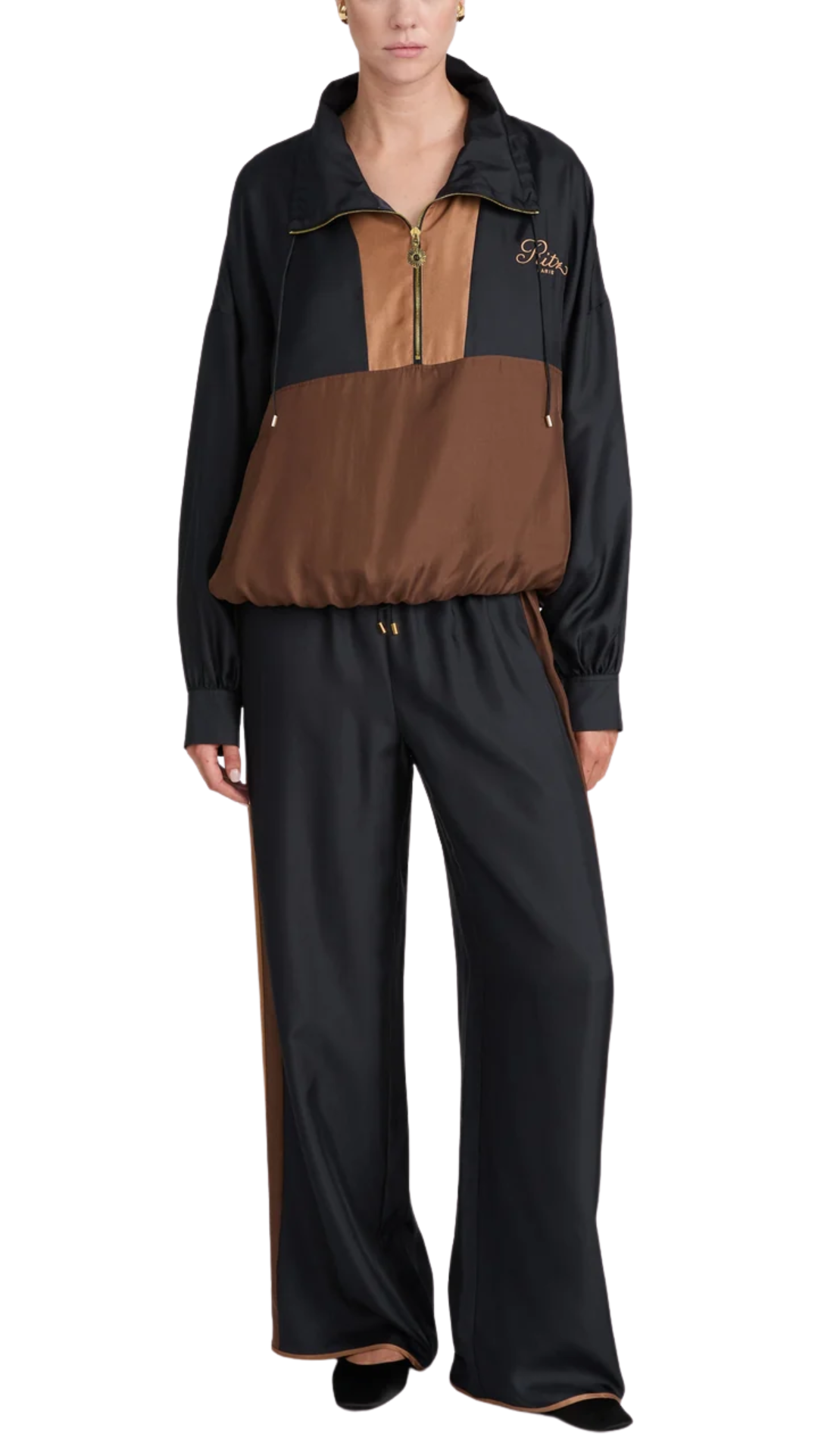 The Ritz Silk Half Zip Jacket in Dark Navy Multi