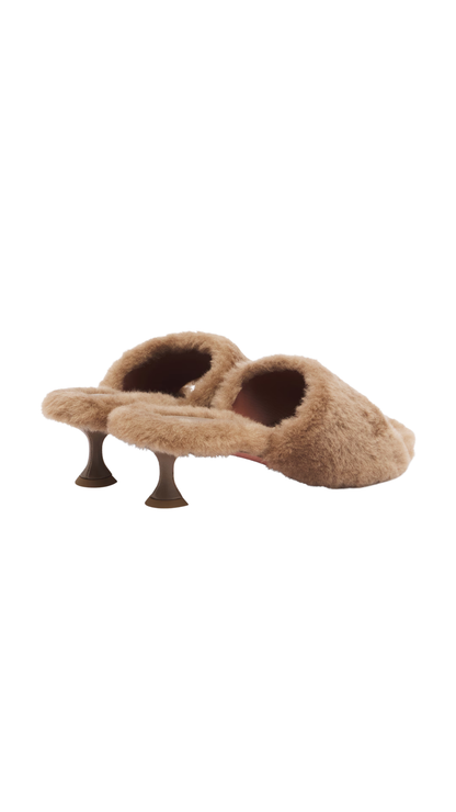 Shearling Sandals with Heels in Beige