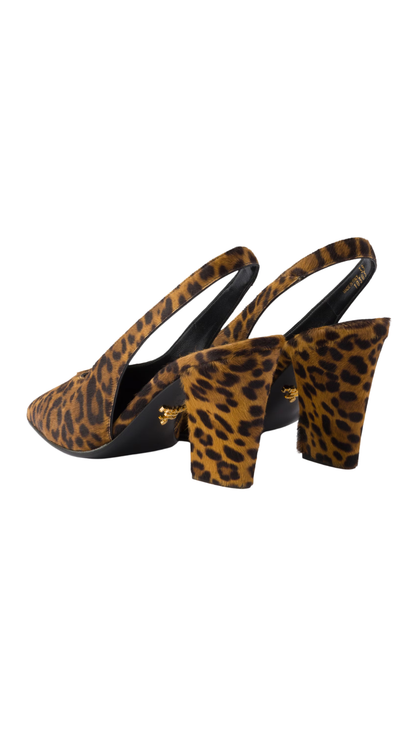 Printed Leather Slingback Pumps in Honey