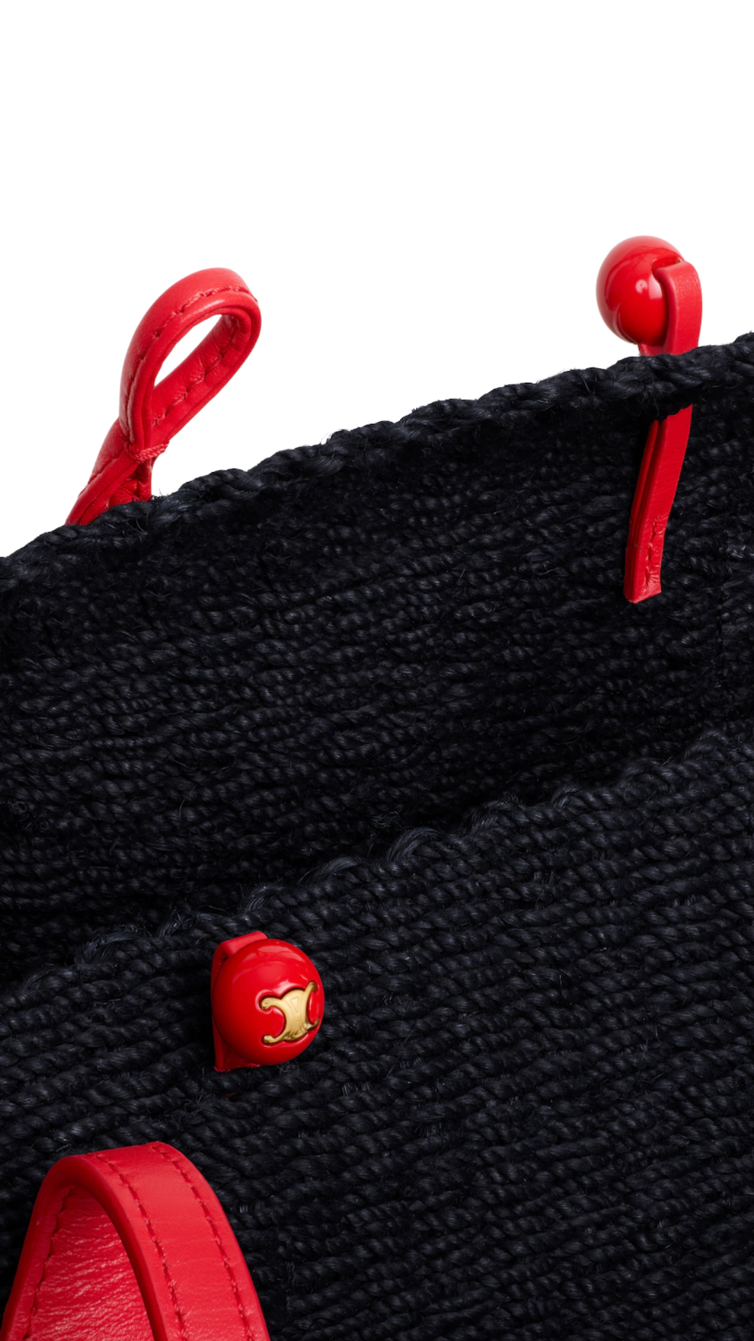 Large Triomphe Beads Basket in Black/Red Sisal and Calfskin