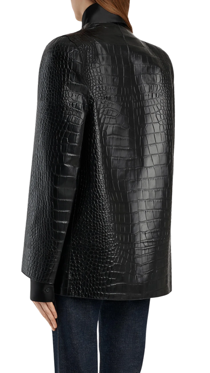 Sadie Coat in Black Croc-Embossed Leather