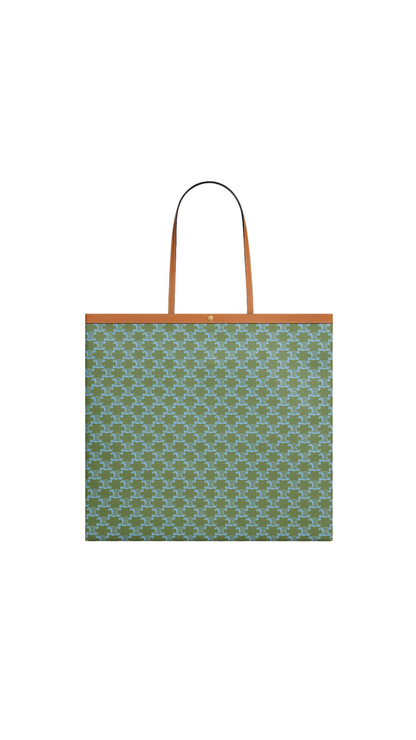 Large Flat Shopper in Light Kaki / Sky Blue Triomphe Canvas