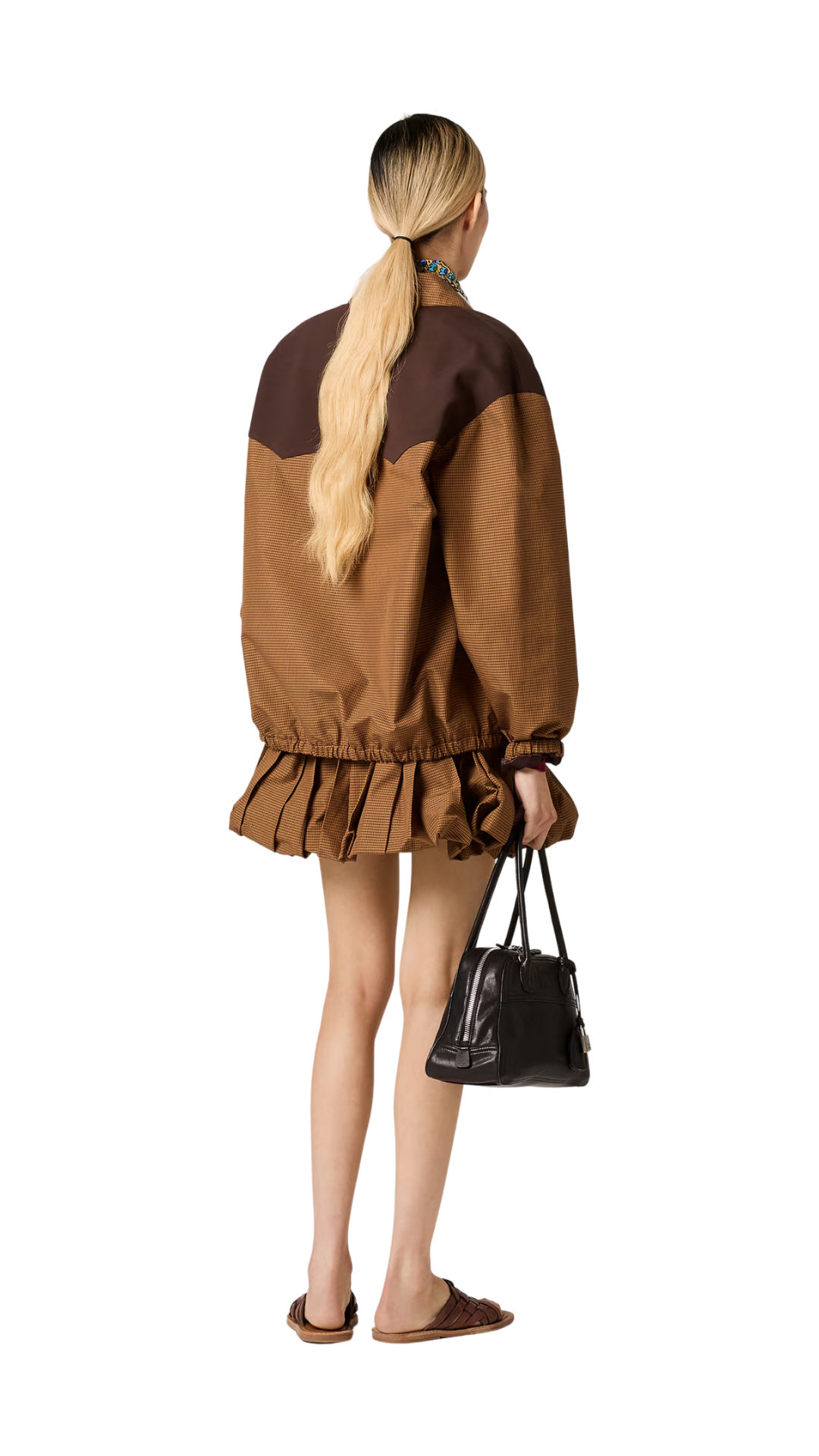 Gingham Check Blouson Jacket in Caramel