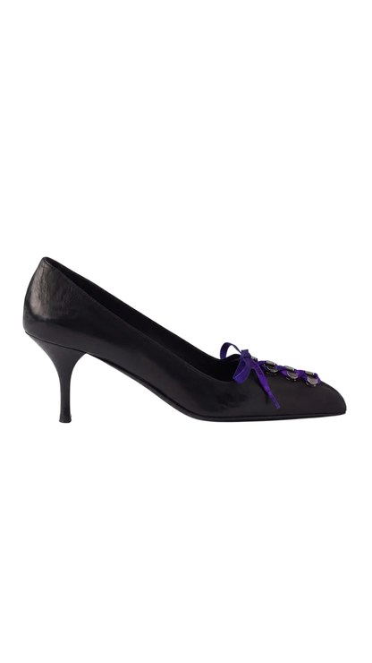 Antiqued Leather Pumps in Black