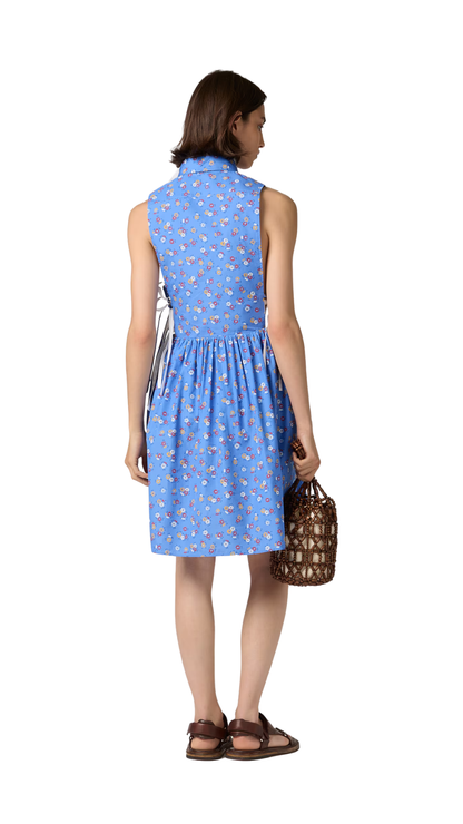 Poplin Side Tie Dress in Periwinkle/Ruby