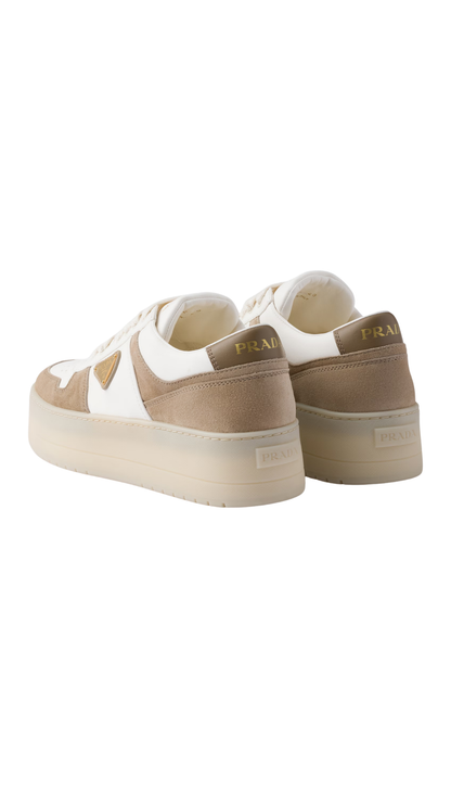 Downtown Bold Nappa Leather and Suede Sneakers in Desert Beige