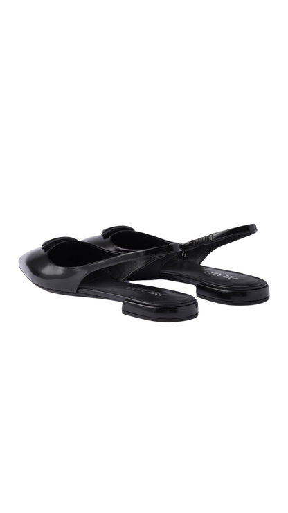 Brushed Leather Ballerina Slingbacks in Black