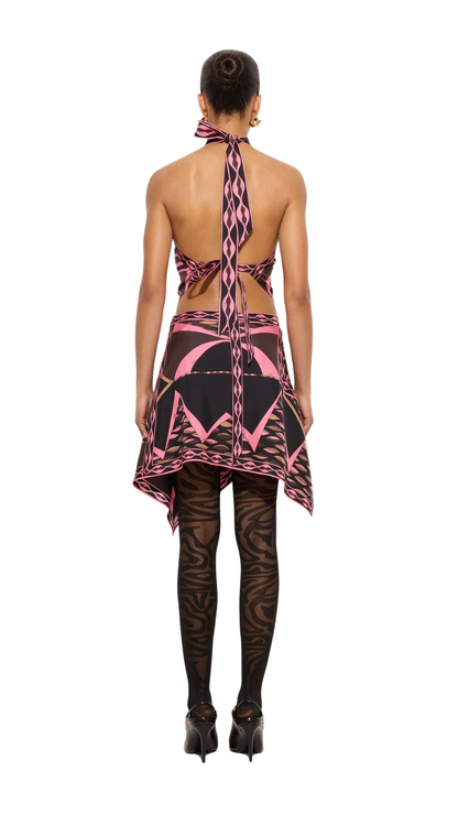 Dune Print Silk Scarf Skirt in Brown and Coral