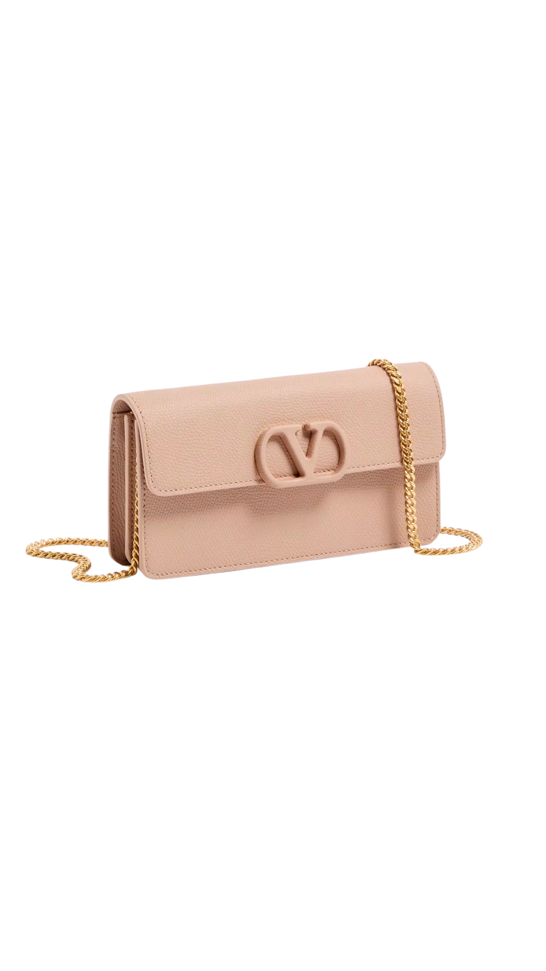 VLogo Signature Grainy Calfskin Wallet With Chain in Rose Cannelle