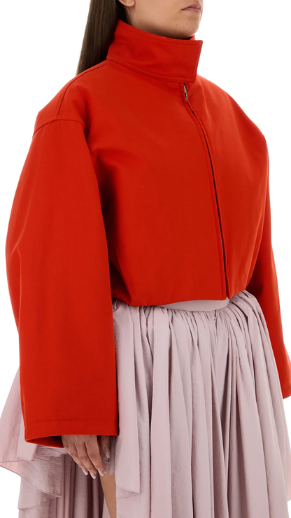 Layered Cotton Bomber Jacket in Red