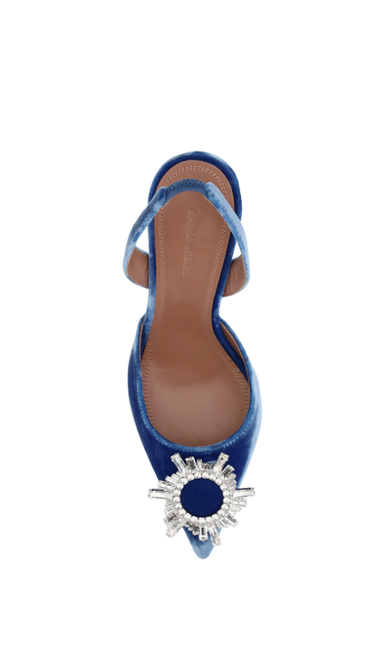 Begum Velvet Slingback Sandals in Blue