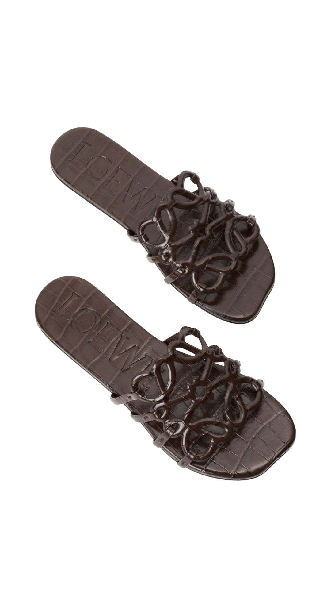 Petal Anagram Slide in Dark Brown Croc-Embossed Calfskin