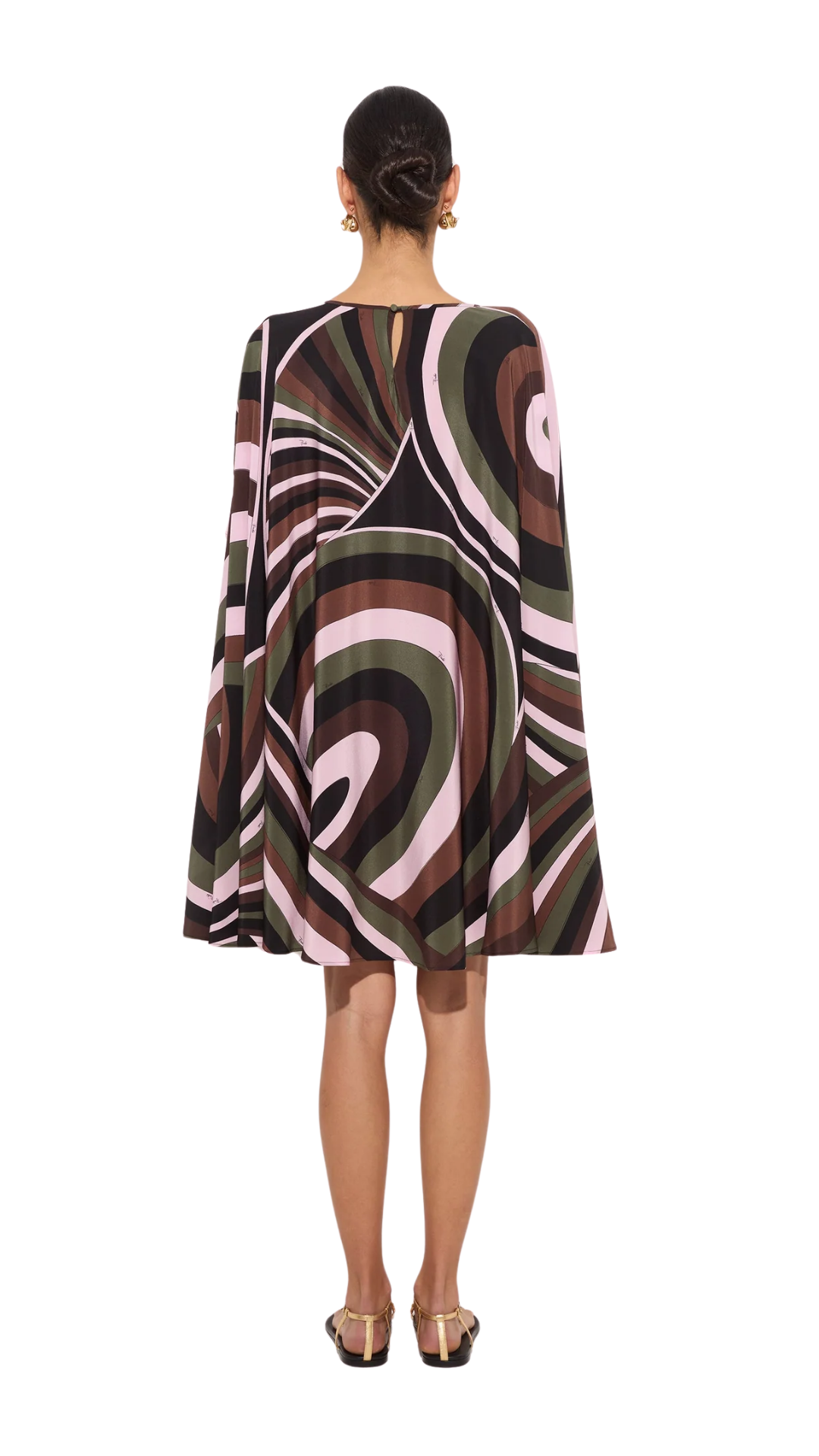 Iride Print Crêpe de Chine Kaftan in Khaki and Pink