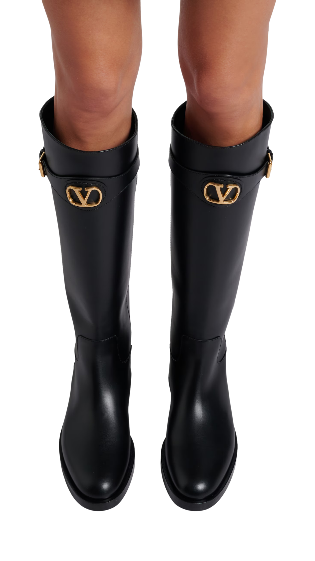 VLogo Leather Knee-High Boots in Black