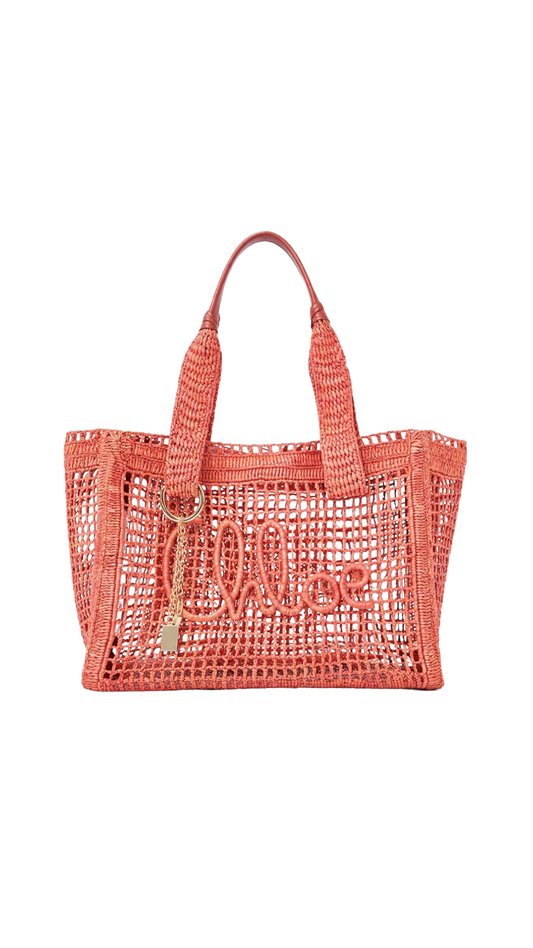 Summer Banana East-West Tote Bag in Pink Raffia