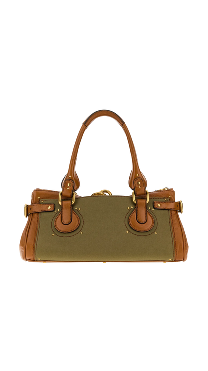 Two-Tone Canvas and Leather Paddington Shoulder Bag