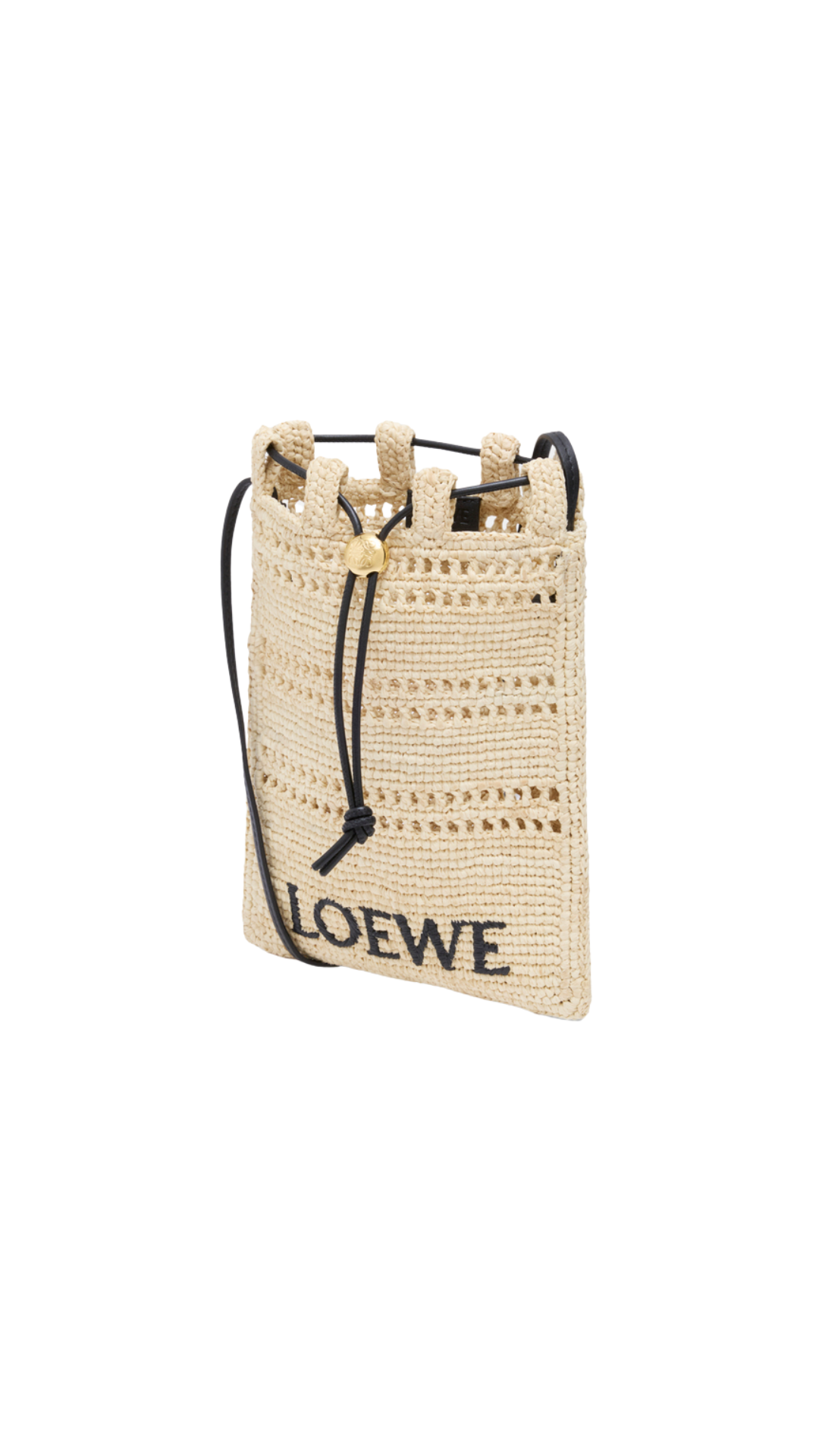 Drawstring Pocket in Natural/Black Raffia
