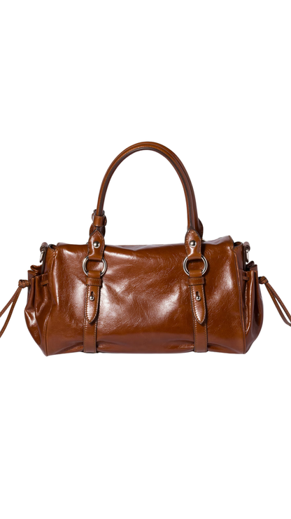 Glossy Leather Handbag in Palisander