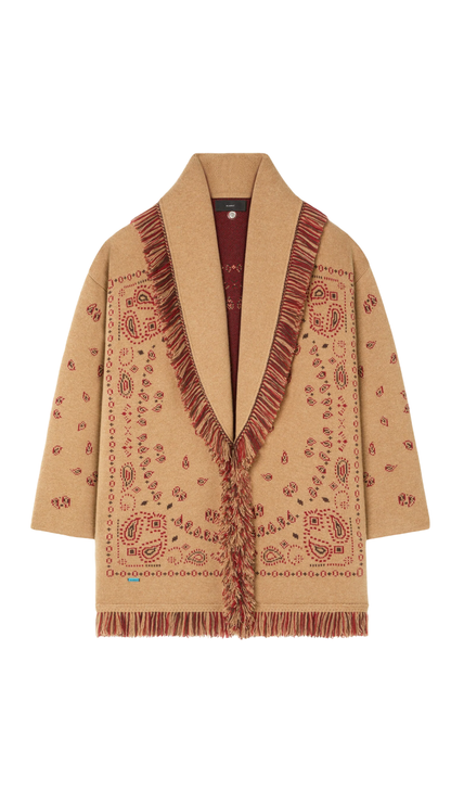 Bandana Jacquard Cardigan in Camel/Multicolor