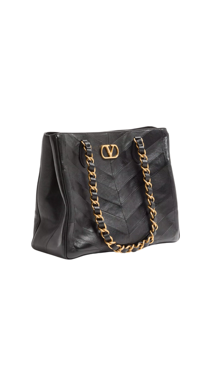 Laseine Shopping Bag In Black Nappa Leather With A Chevron Pattern