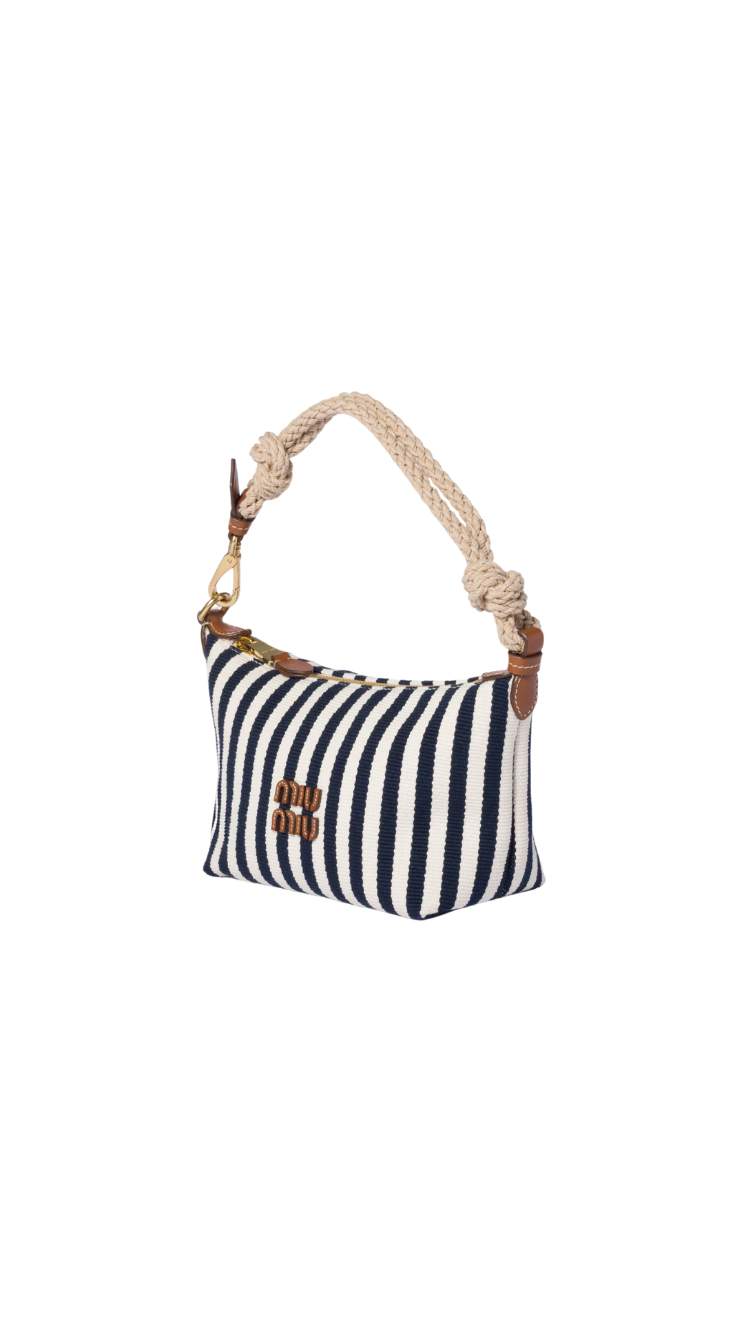 Cotton and Leather Pouch in Blue/Cognac