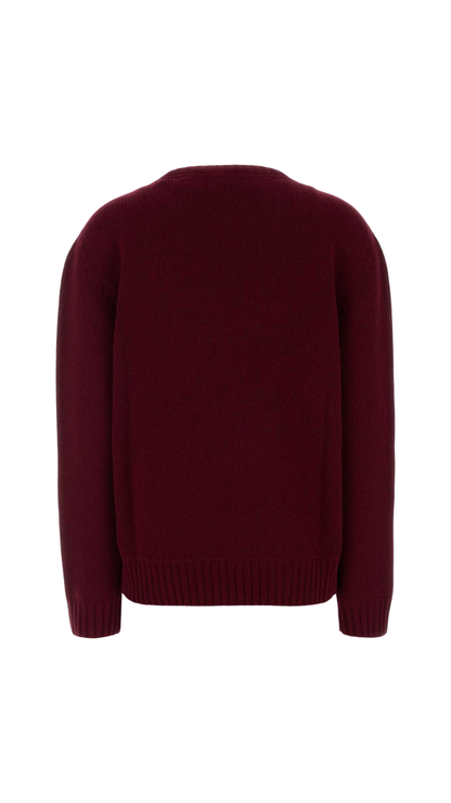 Cashmere and Wool Prada Logo Crew-Neck Sweater in Amaranth Red