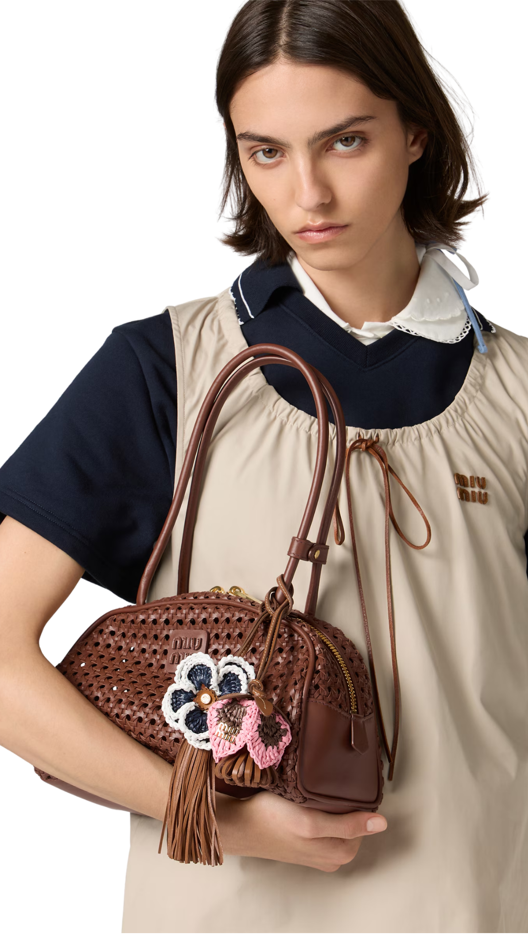 Beau Woven Leather Bag in Oak