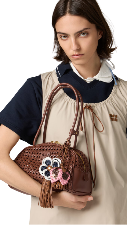 Beau Woven Leather Bag in Oak