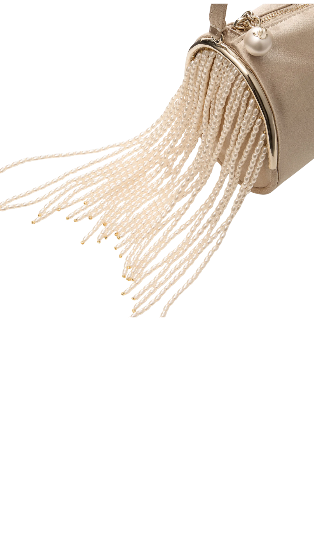Tube Mini Bag Stone and Light Gold Satin Tube Mini Bag with Natural Pearl Fringe