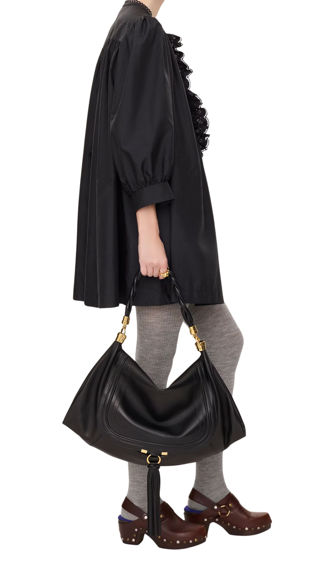 Large Marcie Foulard Hobo Bag in Black Soft Leather