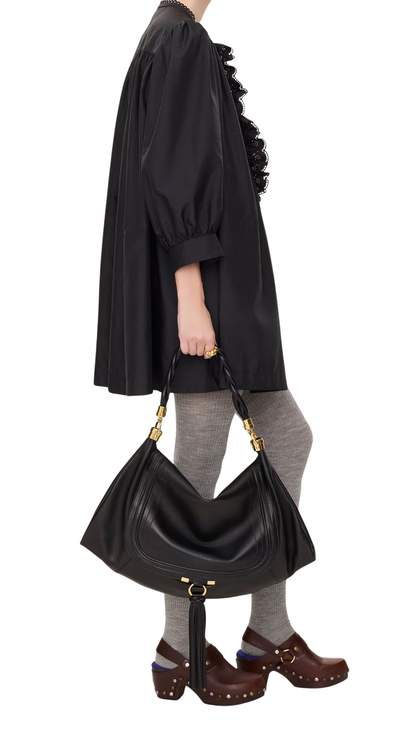 Large Marcie Foulard Hobo Bag in Black Soft Leather