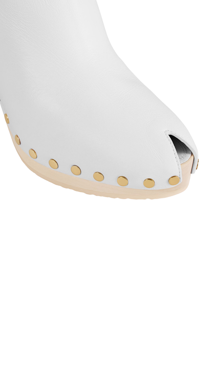 Rive Heeled Clog in White Calfskin