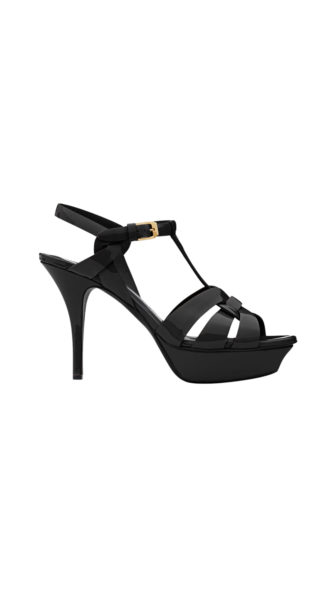 Tribute Platform Sandals in Black Patent Leather