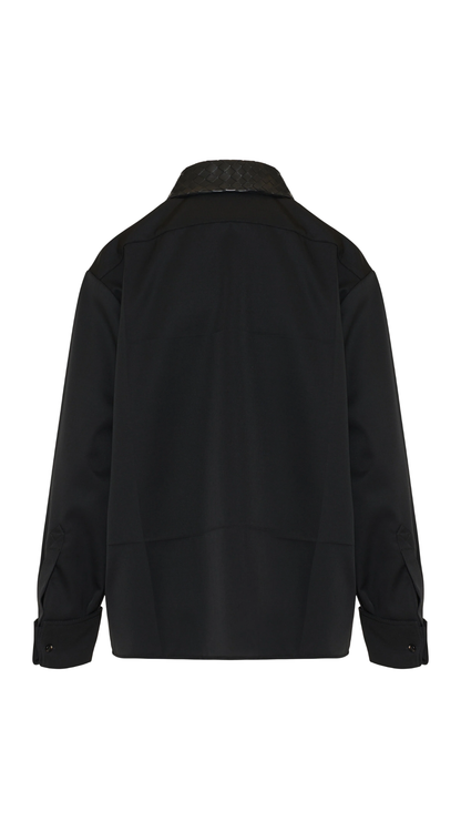Leather-Collar Shirt in Black