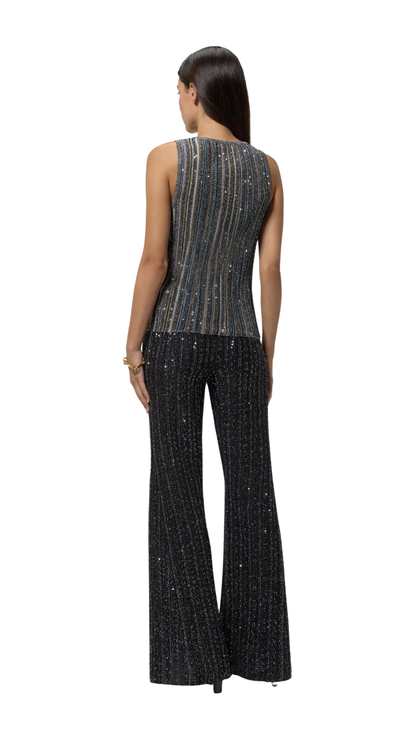 Ribbed Top with Sequins and V-Neck in Black Multicoloured