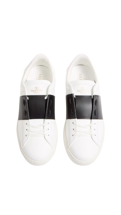 Calfskin Open Sneaker in White/ Black