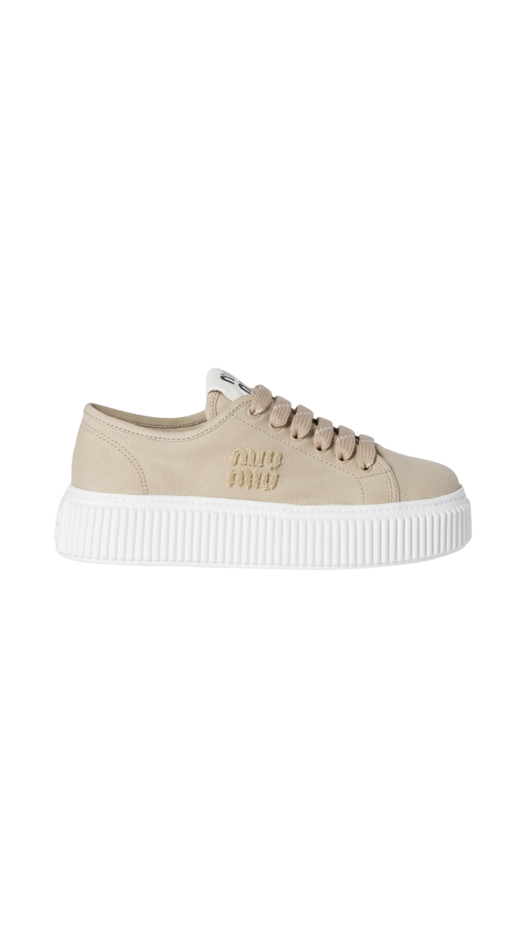 Denim Sneakers with Logo in Beige