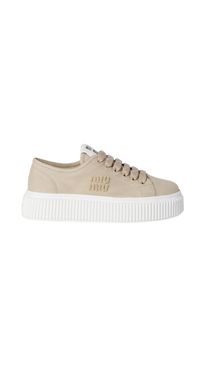 Denim Sneakers with Logo in Beige